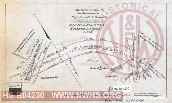 Map of Land to be Deeded by W.L. Dennis et. al, Station 1779+20', near MP 435, Buchanan Co. VA