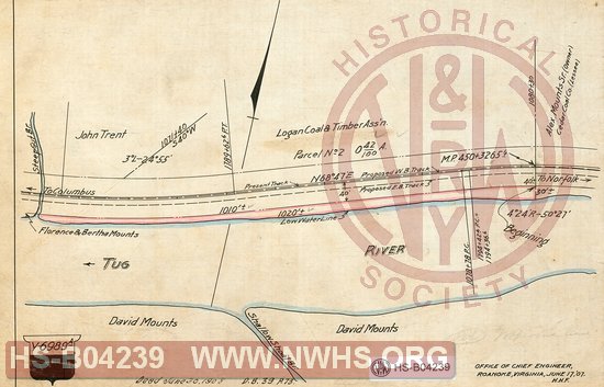 N&W Ry, Pocahontas Division, Map of land to be deeded by Logan Coal & Timber Association, MP 449+348' & MP 450+3265', Mingo Co, W.Va