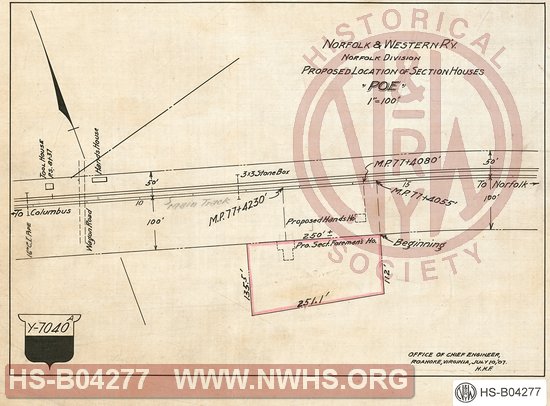 N&W Ry, Norfolk Division, Proposed location of Section Houses, Poe