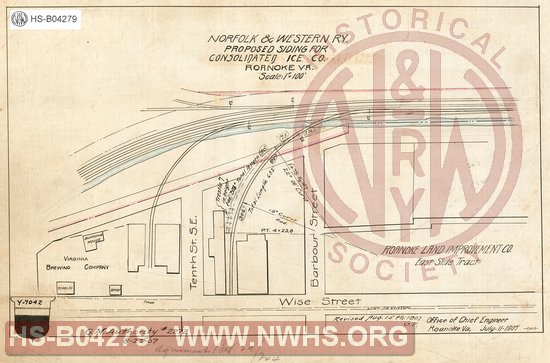 N&W Ry, Proposed siding for Consolidated Ice Co., Roanoke VA