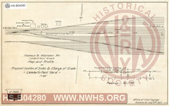 N&W Ry, Lambert's Point Branch, Map and profile of Proposed location of scales & Change of Grade, Lamberts Point Yard