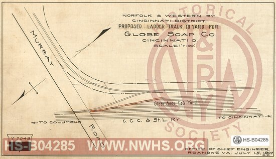 N&W Ry, Cincinnati District, Proposed Ladder track to yard for Globe Soap Co., Cincinnati O.