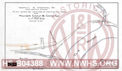 N&W Ry, Pocahontas Division, Plan showing location of additional track for Maher Coal & Coke Co. near MP 498+840'