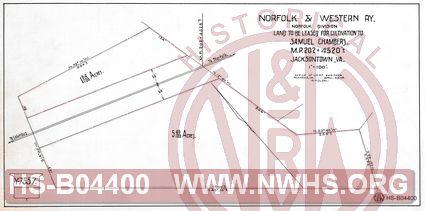 N&W Ry, Norfolk Division, Land to be leased for cultivation to Samuel Chambers, MP 202+4520, Jacksontown, Va