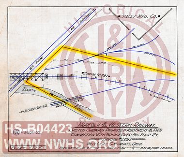 N&W Ry, Sketch showing proposed abutment & pier connection with bridge over Big Four Ry, Bridge #2097, Belt Line, Cincinnati, Ohio