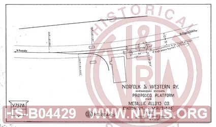 N&W Ry, Shenandoah Division, Proposed Platform for Metallic Alloys Co. Elkton VA MP 113+843'