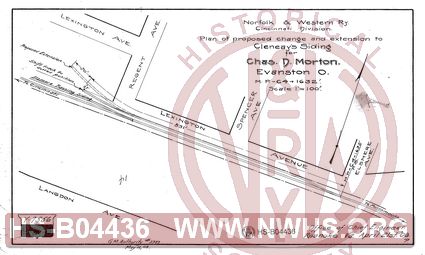 Plan of Proposed Chnage and Extension to Cleneay's Siding for Chas. D. Morton., Evanston OH. MP C4+1632'