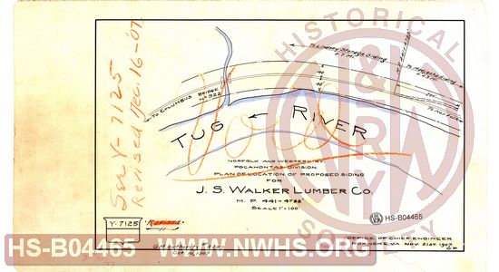 N&W Ry, Pocahontas Division, Plan of location of proposed siding for J.S. Walker Lumber Co., MP 441+4788'