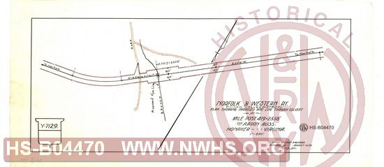 N&W Ry, (Clinch Valley District), Plan showing proposed pipe line through culvert at Mile Post 419+2558' for Aaron Russ, Honaker Virginia