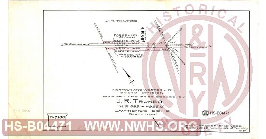 N&W Ry, Scioto Division, Map of land to be deeded by J.R. Trumbo, MP 585+4995.0', Lawrence Co. O.