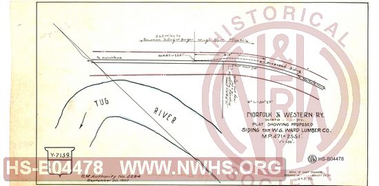 N&W Ry, Scioto Div, Plan showing proposed siding for W.G. Ward Lumber Co., MP 471+2551'
