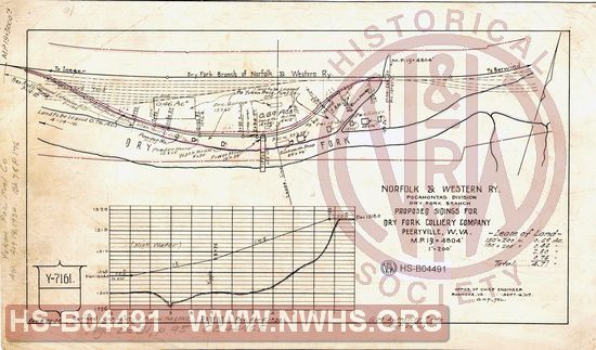 N&W Ry, Pocahontas Division, Dry Fork Branch, Proposed siding for Dry Fork Colliery Company, Perryville, W.Va, MP 19+4804'