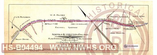 N&W Ry, Plan showing right of way to be acquired of Rachael Gardner near Peebles, Adams County, Ohio, MP 69+4241.0 to MP 70+1609.7