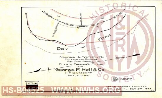 N&W Ry, Pocahontas Division, Dry Fork Branch, Plan of proposed siding for George P. Hall & Co., MP 18+4900'