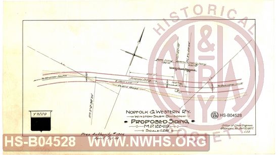 N&W Ry, Winston-Salem Division, Proposed Siding, MP 122+119'