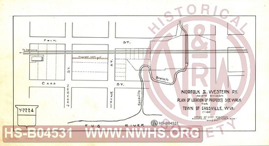 N&W Ry, Scioto Division, Plan of location of proposed side-walk for Town of Cassville, W.Va