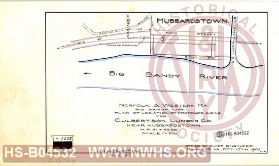 N&W Ry, Big Sandy Line, Plan of location of proposed siding for Culbertson Lumber Co., Near Hubbardstown, MP 41+4408'