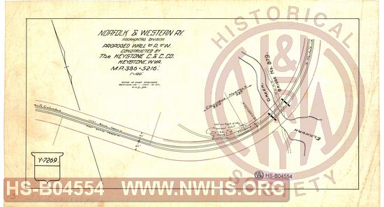 N&W Ry, Pocahontas Division, Proposed wall on R.of W. constructed by The Keystone C.& C. Co, Keystone, W.Va MP 386+5216'