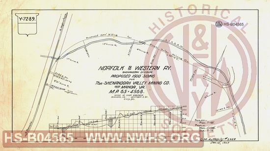 N&W Ry, Shenandoah Division, Proposed 1500' siding for The Shenandoah Valley Mining Co. near Manor, Va, MP 65+4568'