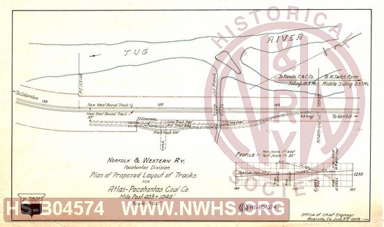 N&W Ry, Pocahontas Division, Plan of proposed layout of tracks for Atlas-Pocahontas Coal Co., Mile Post 403+1040'