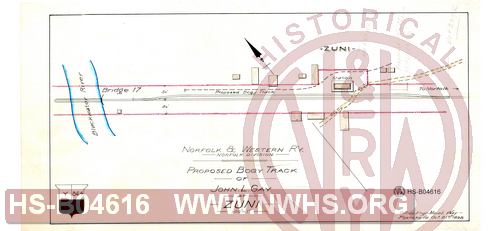 N&W R'y, Norfolk Division, Proposed Bogy Track of John L Gay at Zuni
