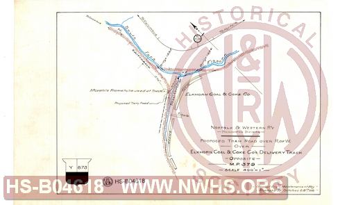 N&W R'y, Pocahontas Division, Propposed tram road over R. of W. over Elkhorn Coal & Coke Co's delivery track opposite MP 379