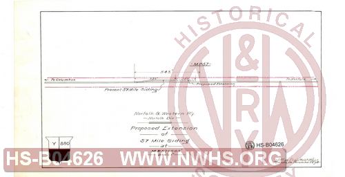 N&W R'y, Norfolk Div, Proposed Extension of 57 Mile siding at MP 57+543'