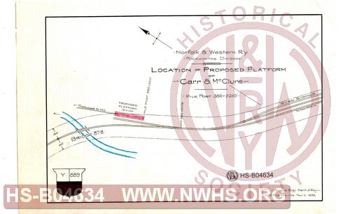 N&W R'y, Pocahontas Division, Location of proposed platform of Carr & McClure, MP 386+2210'