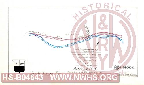 N&W R'y, Poca. Div, Proposed siding of W.J. Hamlet at MP 5+3680', Ashland W.Va, North Fork Branch