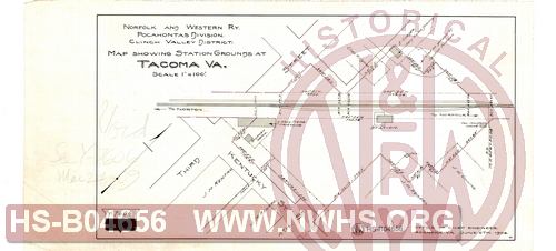 N&W Ry, Clinch Valley Dist. Map Showing Station Grounds at Tacoma VA