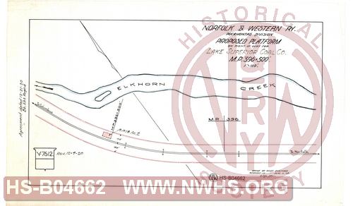 N&W RY, Pocahontas Division, Proposed Platform on right of way for Lake Superior Coal Co, MP 396+500'