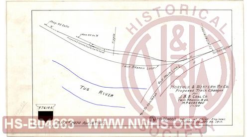 N&W Ry Co., Proposed track changes for J.B.B. Coal Co, Twin Branch W.Va, MP 408+840'