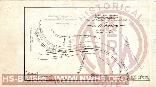 N&W Ry, Pocahontas Division (Dry Fork Branch), Plan of location of proposed siding for J.R. Auville, MP 11+110'