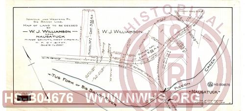 N&W Ry, Big Sandy Line, Map of land to be deeded by W.J. Williamson near Naugatuck, Mingo County, West Virginia MP 0+1817'