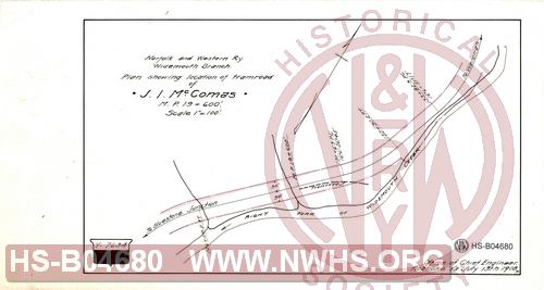 N&W Ry, Widemouth Branch, Plan showing location of tramroad of J.I. McComas, MP 19+600'