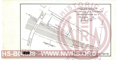 N&W Ry, Radford Division, Map showing land to be leased to Hock Brothers Inc, Roanoke Va, MP 258+112'