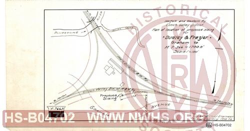 N&W Ry, Clinch Valley District, Plan of location of proposed siding for Dudley & Frazier, Graham VA, MP 366+1700.0'