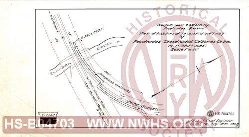N&W Ry, Pocahontas Division, Plan of location of proposed walkway of Pocahontas Consolidated Collieries Co. Inc, MP 380+3095'