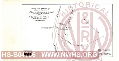 N&W Ry, Scioto Division, Plan of location of proposed building & platform of the Naugatuck Coal Co, MP 485+3200'