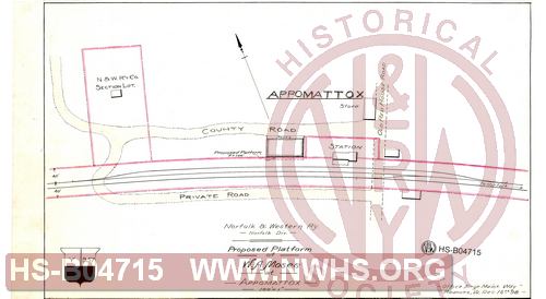 N&W R'y, Norfolk Div, Proposed platform of W.A. Moses at Appomattox