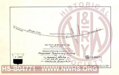 N&W R'y, Radford Div, Sketch showing location of proposed temporary siding for James L. White at MP 4+3810', Saltville branch
