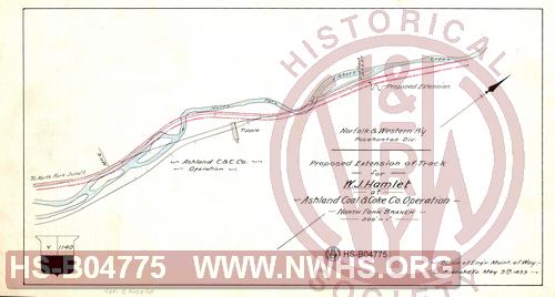 N&W R'y, Pocahontas Div, Proposed extension of track for W.J Hamlet at Ashland Coal & Coke Co. Operation, North Fork Branch