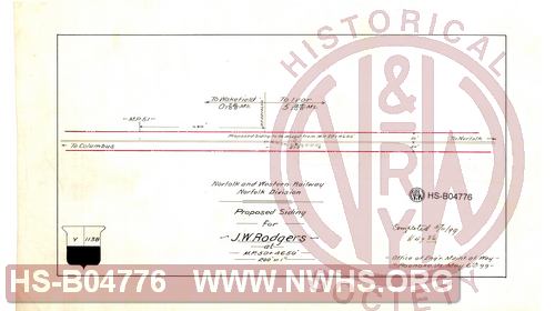 N&W Ry, Norfolk Division, Proposed Siding for J.W. Rodgers at MP 50+4650'