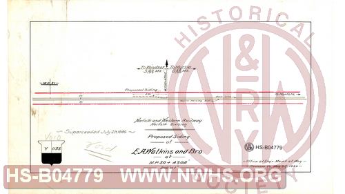 N&W Ry, Norfolk Division, Proposed siding of E.A. Watkins and Bro at MP 30+4302'