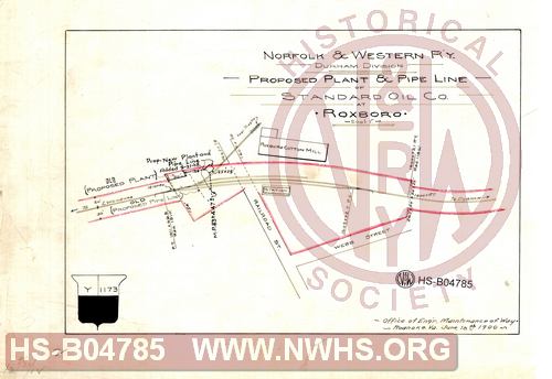 N&W Ry, Durham Division, Proposed Plant & Pipe line of Standard Oil Co at Roxboro
