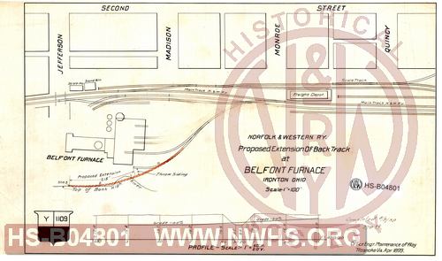 N&W R'y, Proposed extension of back track at Belfont Furnace Ironton Ohio