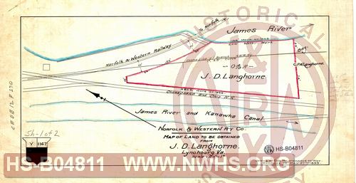 N&W R'y Co, Map of land to be obtained from J.D. Langhorne Lynchburg, Va