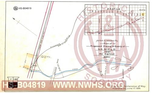 N&W Rwy, Plan of Proposed Siding to Quarry of G.H. Nield near Mt. Carmel
