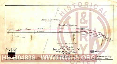 N&W R'y, Shenandoah Division, Map of land desired for borrow pit from A.M. McDonald MP 44, Old Chapel, Clarke Co., Va