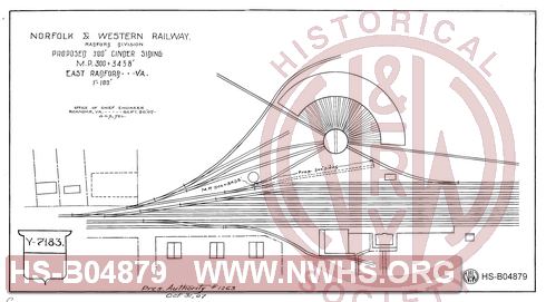N&W Ry, Radford Division, Proposed 300' cinder siding MP 300+3458', East Radford, Va
